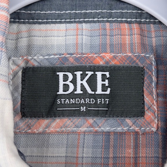 BKE Mens Plaid Pearl Snap Western Shirt Grey Orange Long Sleeve Medium - Picture 3 of 6